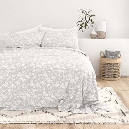 Rose Gray Pattern 4-Piece Sheet Set