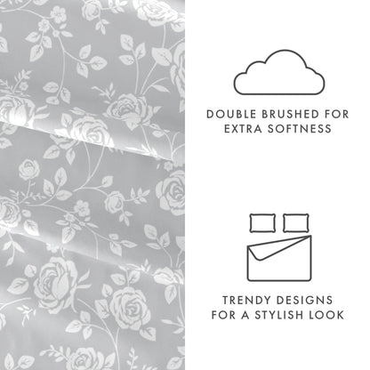 Rose Gray Pattern 4-Piece Sheet Set - Sale