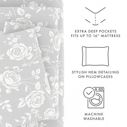 Rose Gray Pattern 4-Piece Sheet Set - Sale