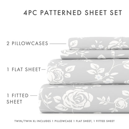 Rose Gray Pattern 4-Piece Sheet Set