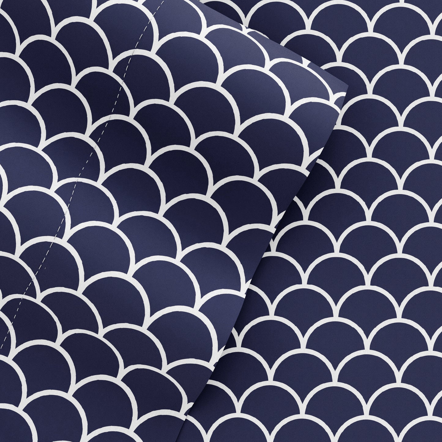 Navy, Scallops Pattern 4-Piece Sheet Set