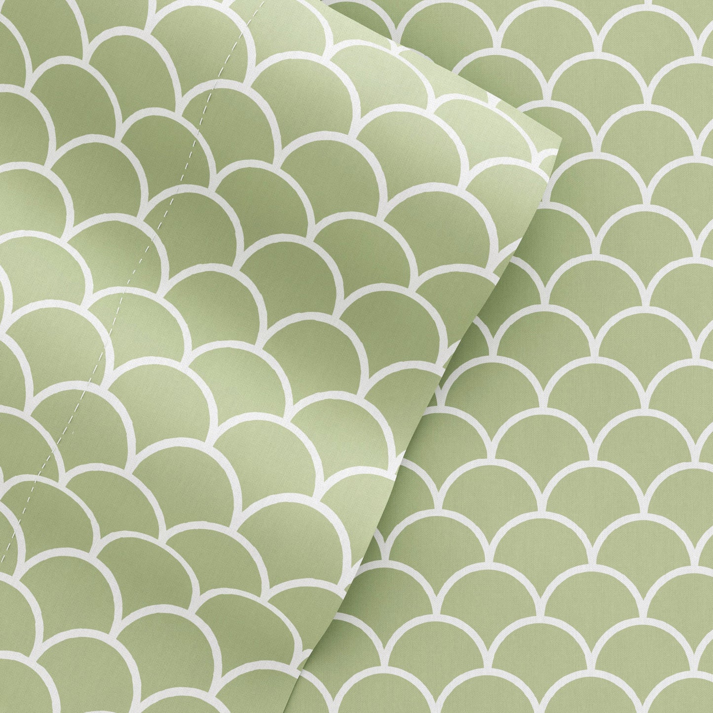 Sage, Scallops Pattern 4-Piece Sheet Set