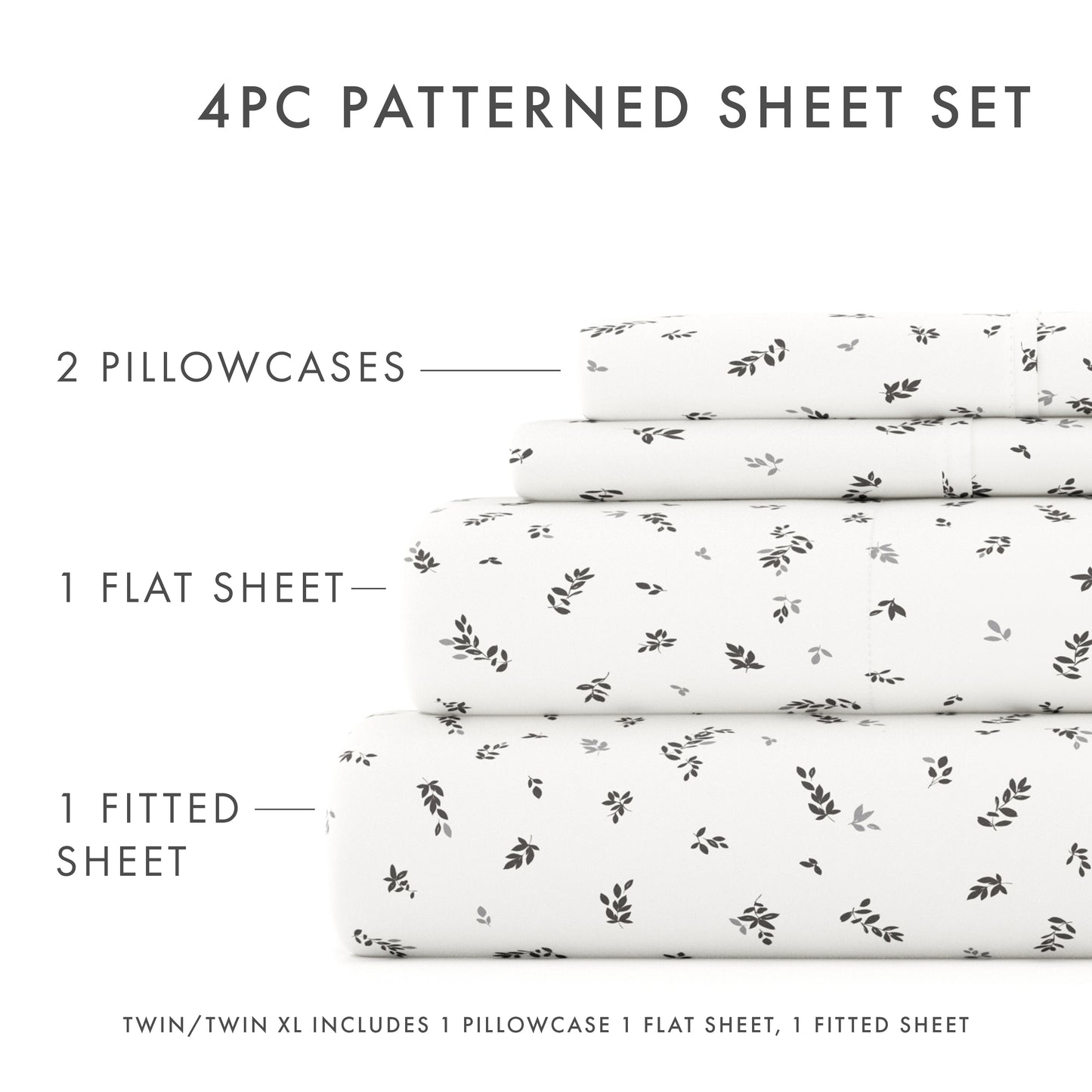 Spotted Leaves Pattern 4-Piece Sheet Set