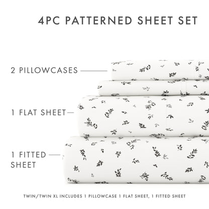 Spotted Leaves Pattern 4-Piece Sheet Set