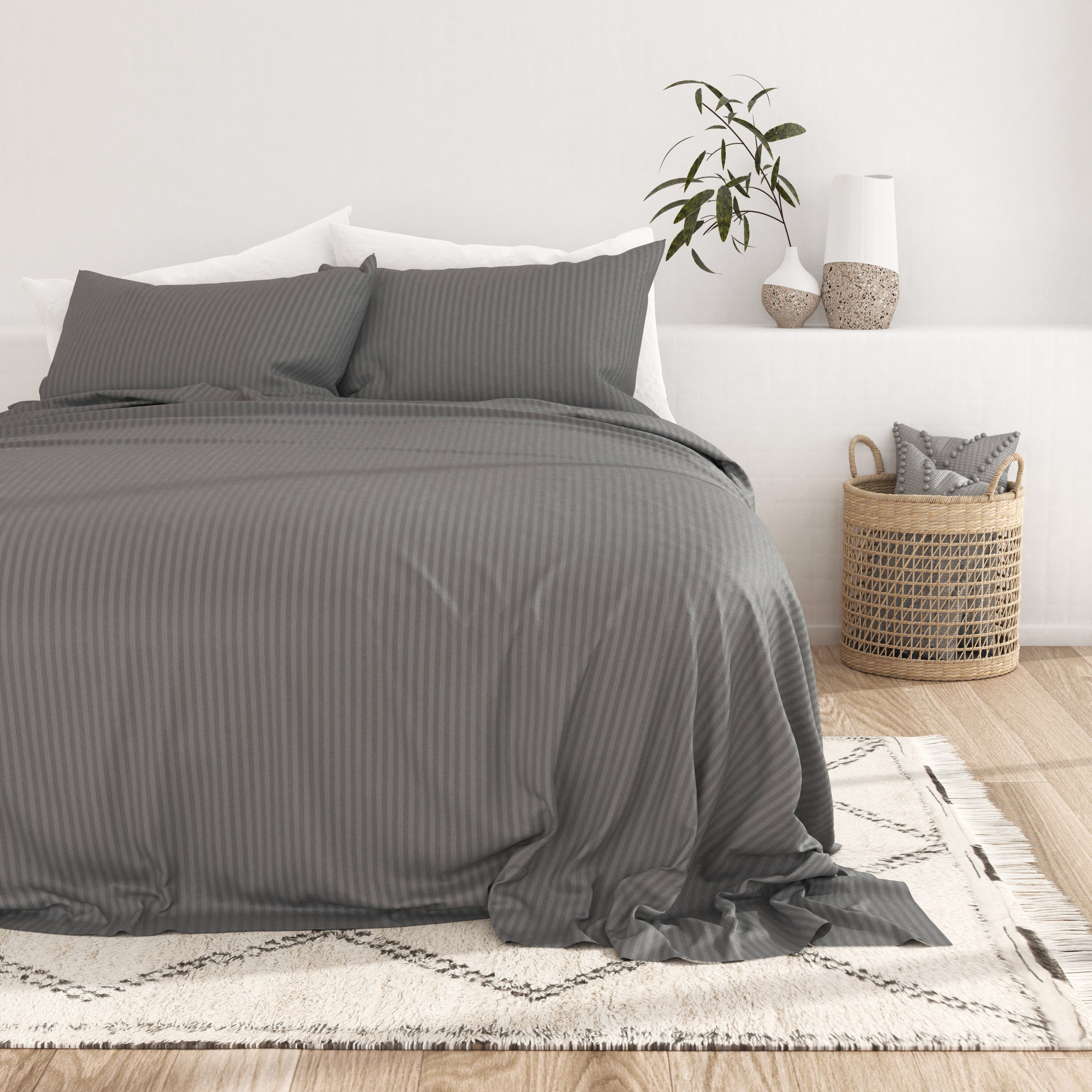 4-Piece Striped Sheet Set - Linens and Hutch (Twin), (Gray)